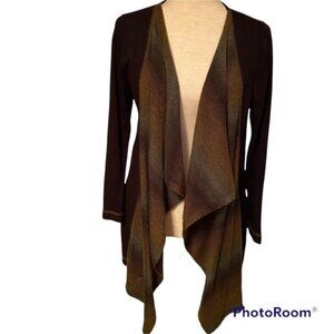 CURIO SWEATER CARDIGAN BLACK CASCADE OPEN FRONT GREEN BROWN OMBRÉ SIZE S